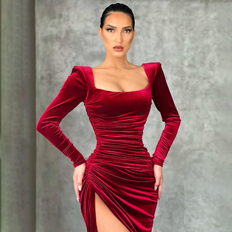 Elegantes Langarmkleid mit eckigem Ausschnitt – High-End Look für Damen